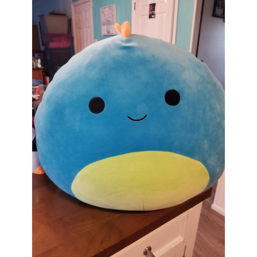 NWOT Squishmallows 16" Darex the Blue Dinosaur Dino W/ Green Belly Kellytoy